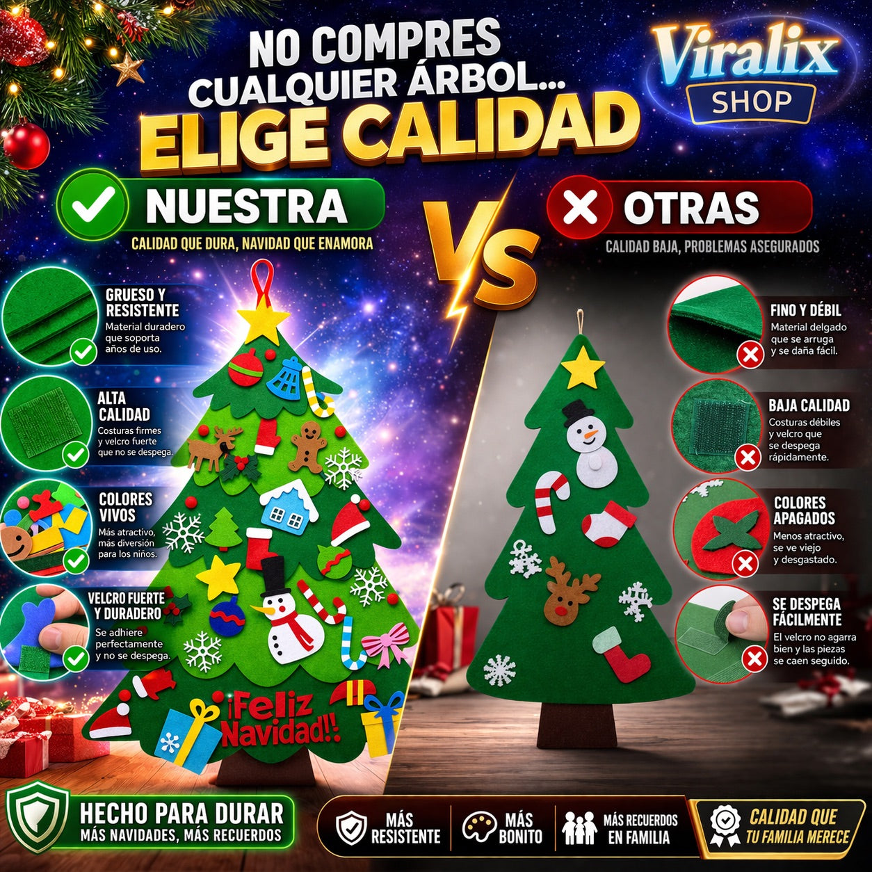 Árbol de Navidad de Fieltro para Niños (32 Piezas) – Diversión Creativa y Segura