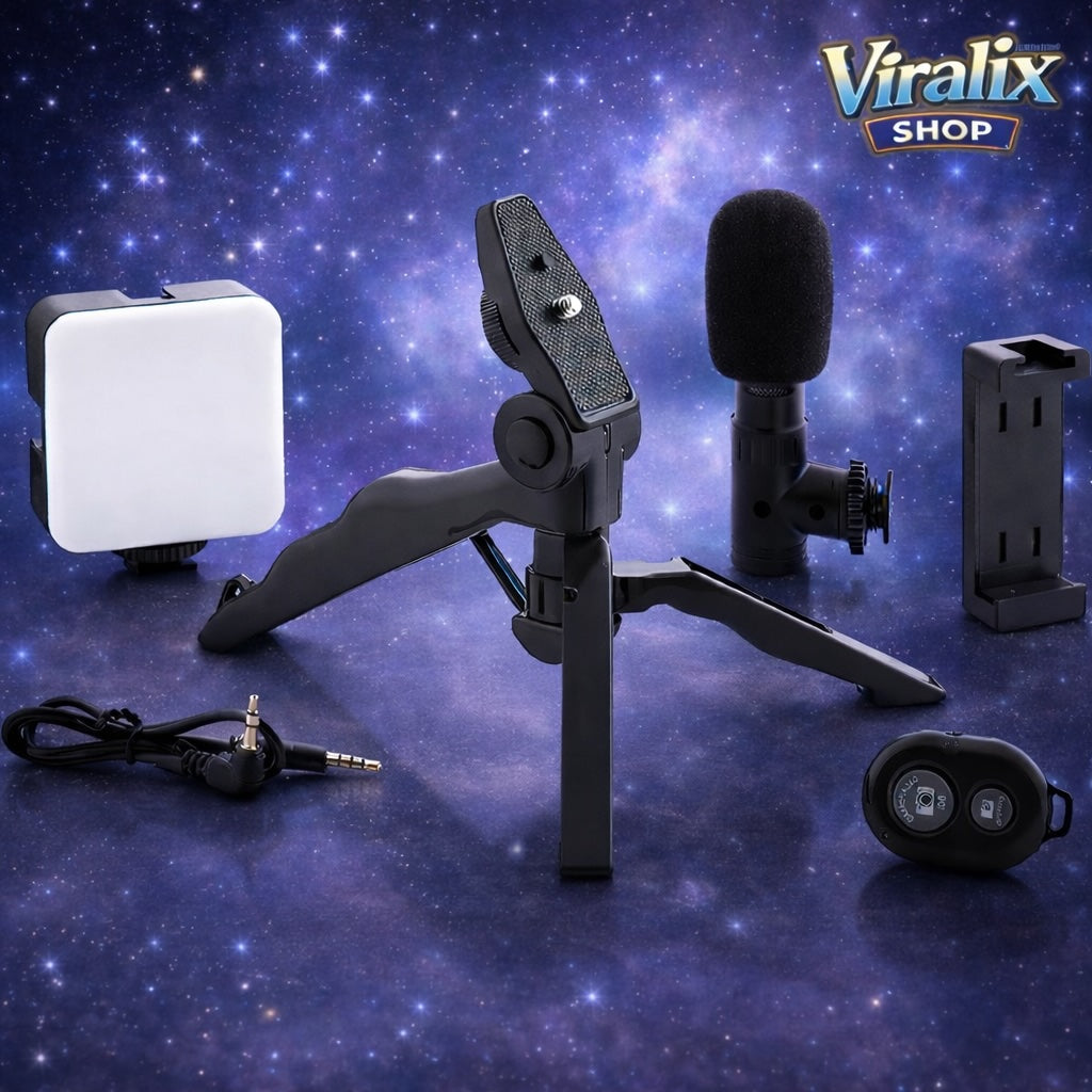 Kit Profesional de Grabación para Smartphone/Cámara con Luz LED, Micrófono y Trípode