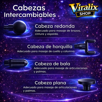 Pistola Masajeadora Muscular Profesional - 4 Cabezales Intercambiables