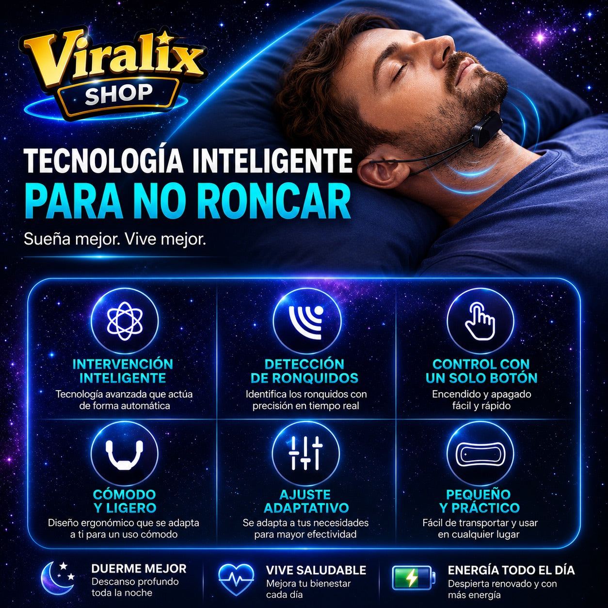 Dispositivo Anti Ronquidos Inteligente – Duerme Mejor Desde la Primera Noche